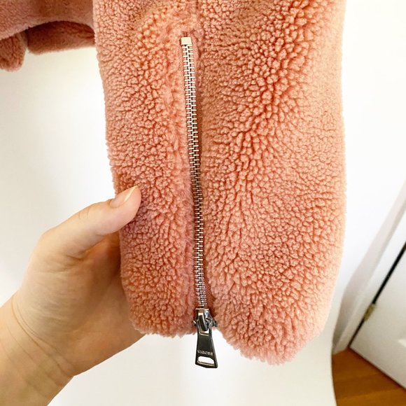 VIGOSS Blush Sherpa Faux Fur Moto Jacket M Medium - Picture 10 of 12